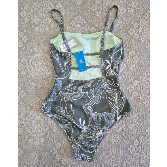 Cupshe Womens Olive Green Floral One Piece Swimsuit Ruched Slimming Size Small - Picture 6 of 7